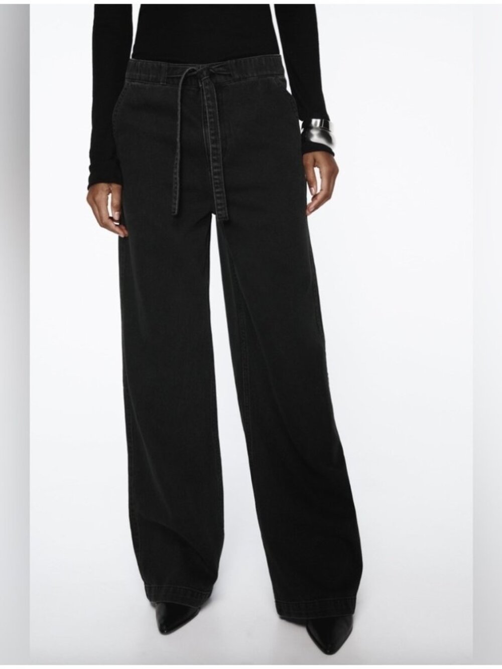 Zara Wide Leg Jeans Women’s Large Black Denim High Rise - Picture 3 of 16